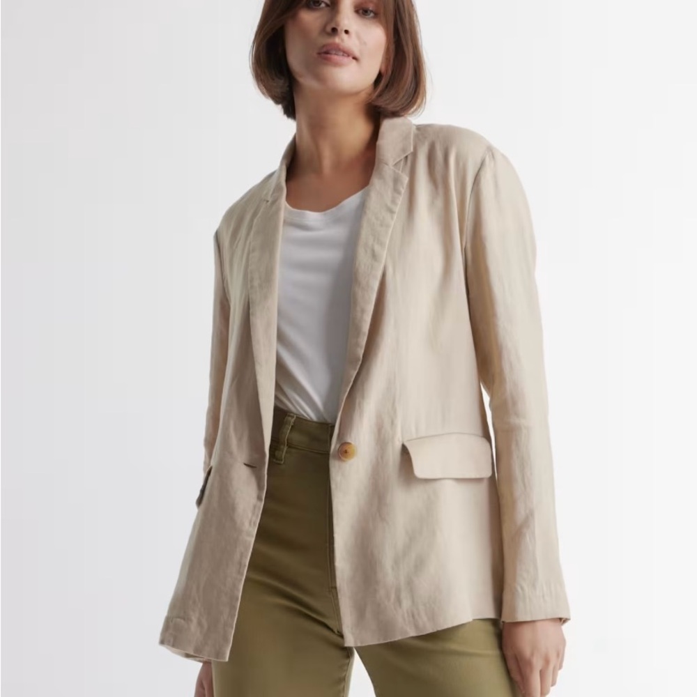 Women’s Quince 100% European Linen Blazer Jacket In Driftwood Size Small Chic